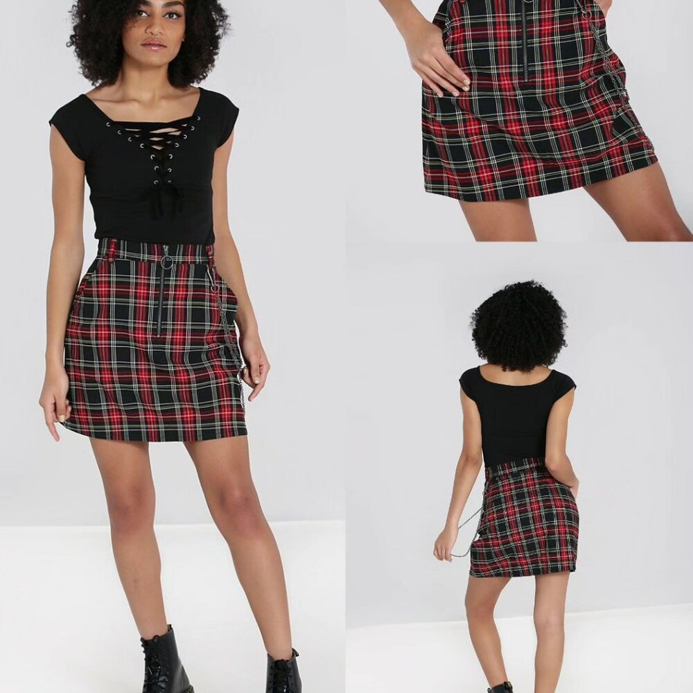 Hell Bunny Clash Mini Skirt Red Tartan Medium (UK12) New With Tags